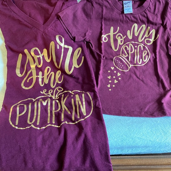Mommy and me fall matching pumpkin spice shirts small and 2T maroon color - Picture 2 of 13